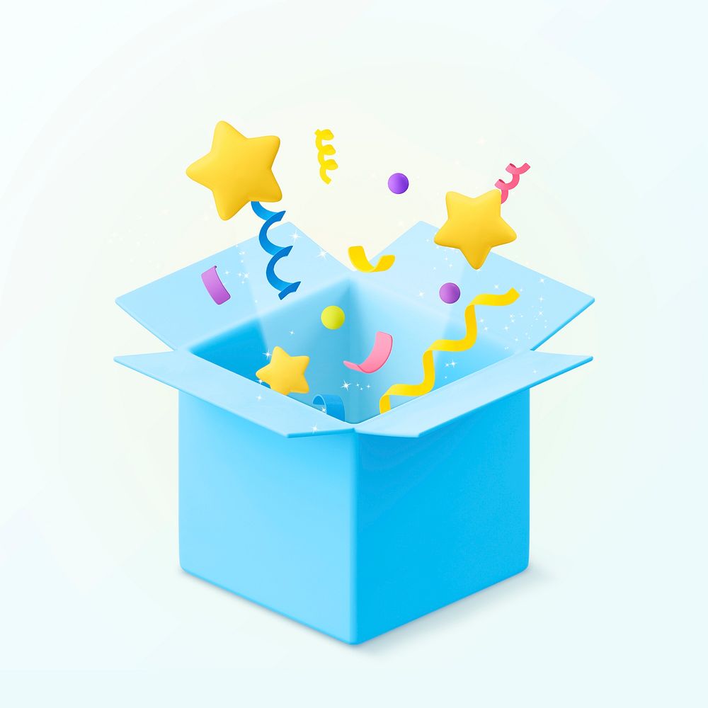 3D confetti open box, gift, present object illustration