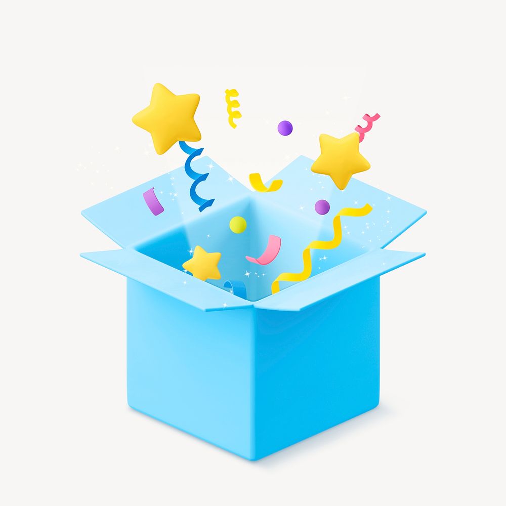 3D confetti open box, gift, present object illustration psd