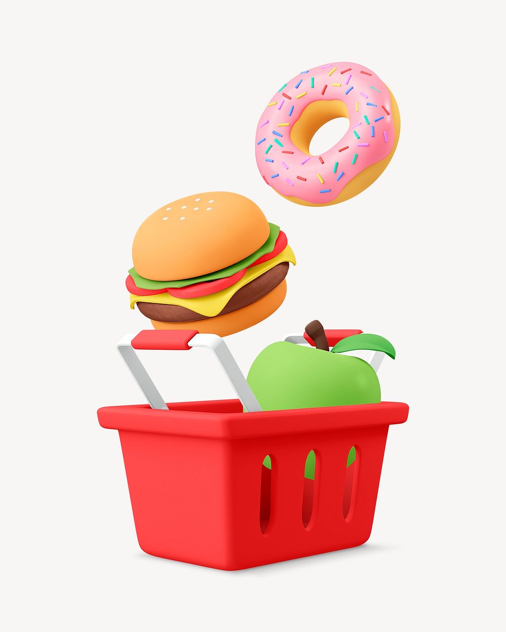 Food shopping basket, 3D object illustration 