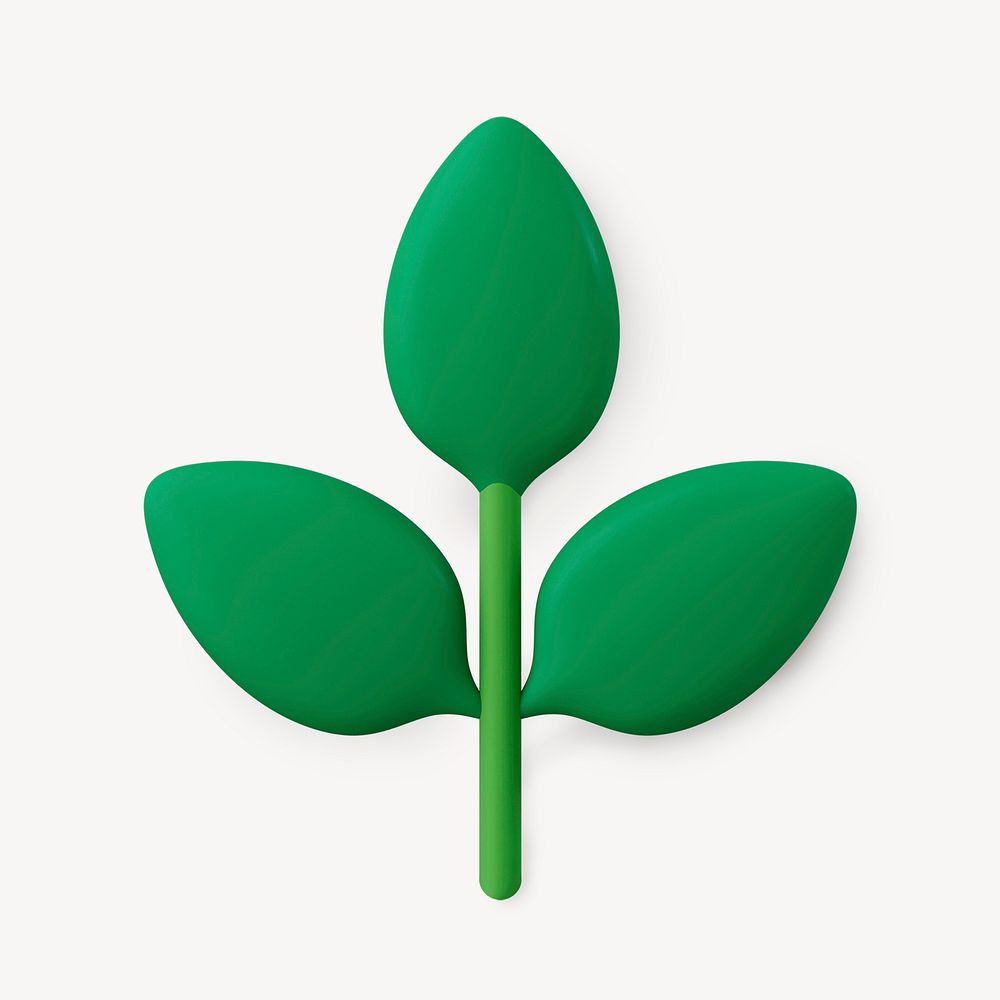 3D leaf sticker, botanical illustration psd