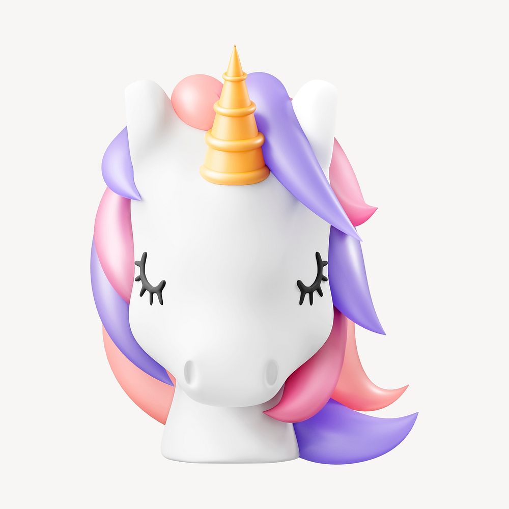 Cute unicorn head, 3D myth creature illustration