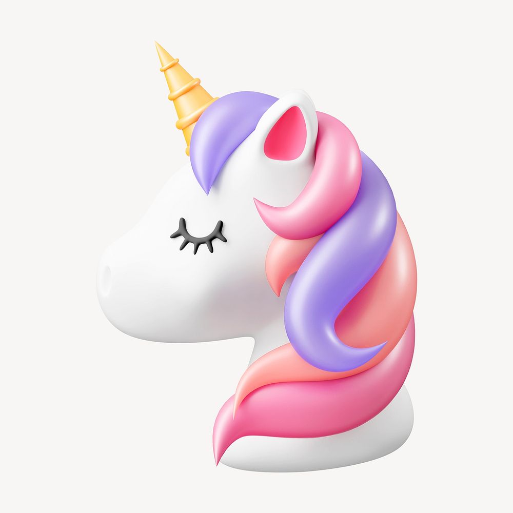 3D unicorn sticker, cute magical creature illustration