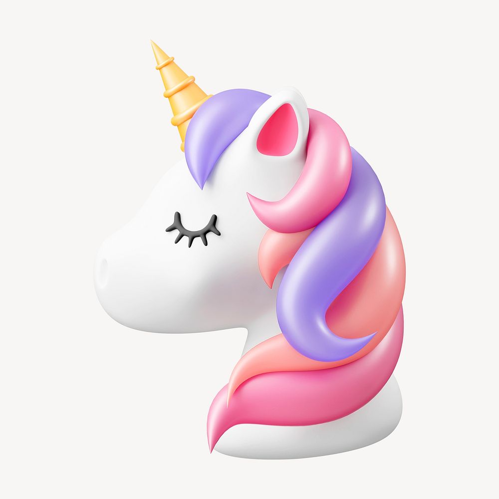 3D unicorn sticker, cute magical creature illustration psd