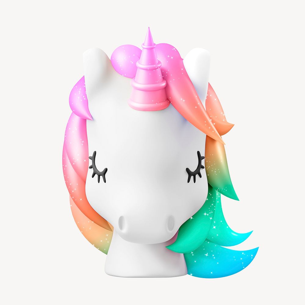 Gradient unicorn head, 3D myth creature illustration
