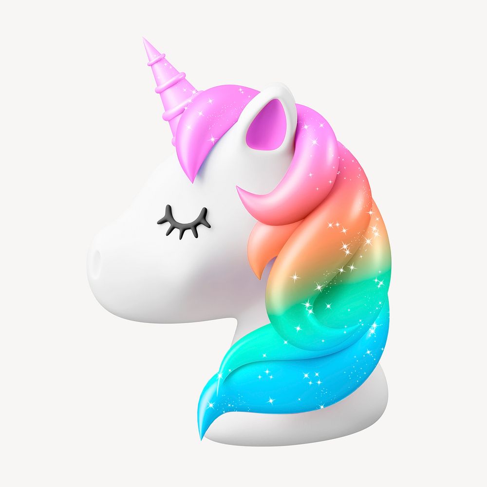 3D unicorn sticker, cute magical creature illustration