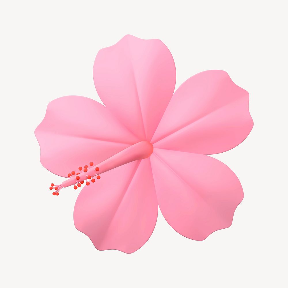 3D pink Hibiscus collage element, botanical design psd