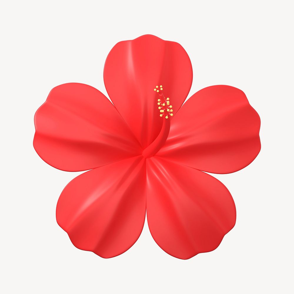 Red flower 3D collage element, botanical design psd