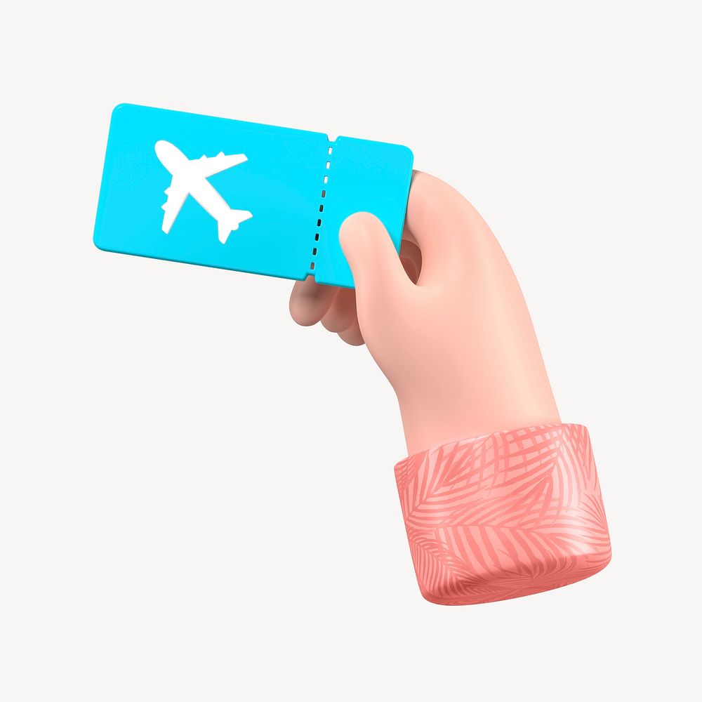 3D plane ticket  collage element, travel design psd