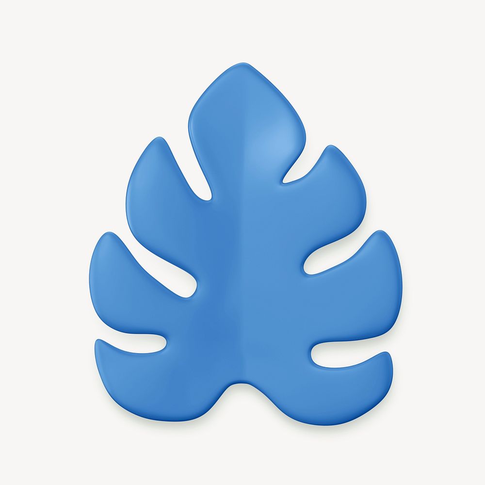 3D blue leaf  collage element, botanical design psd