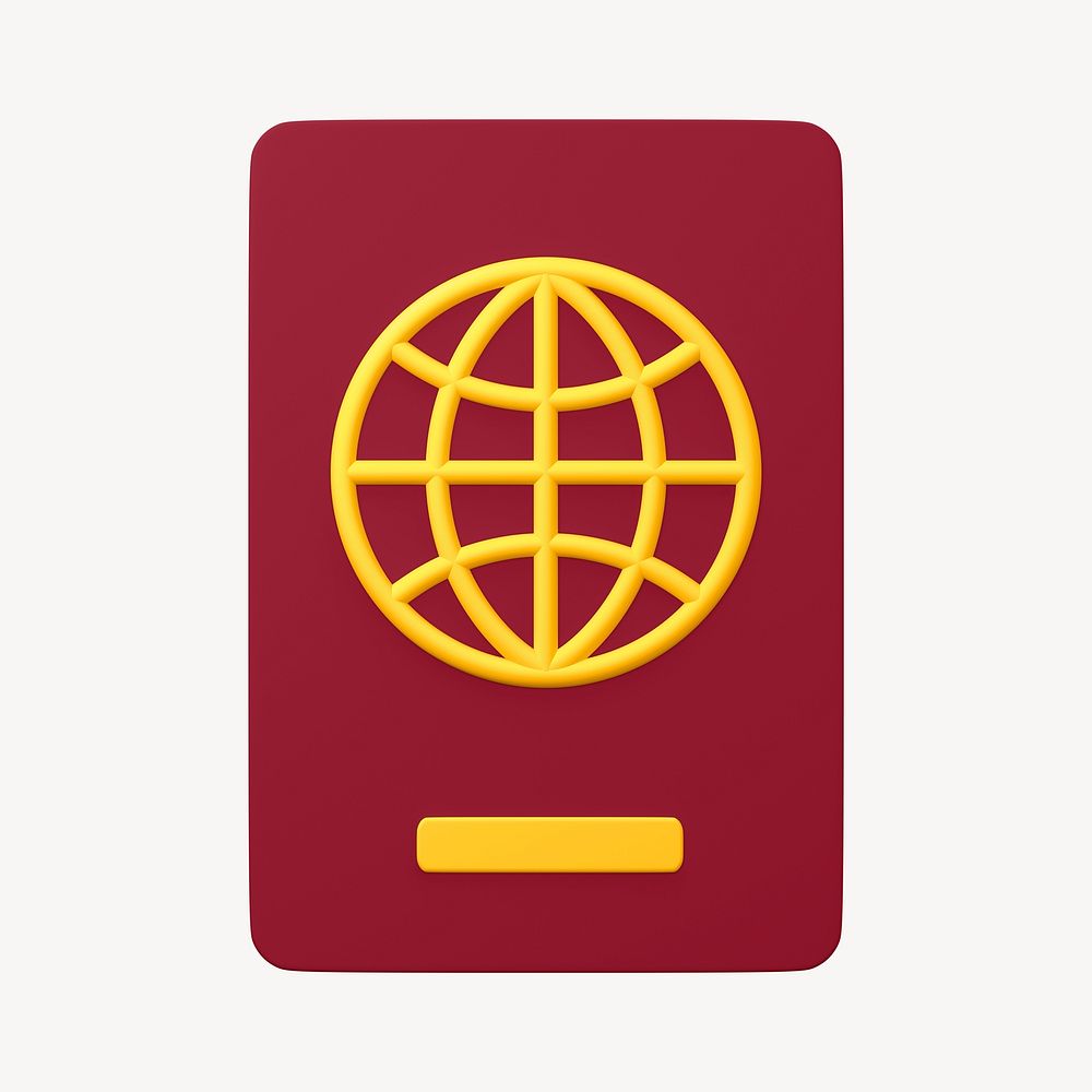 3D red passport collage element, travel design psd