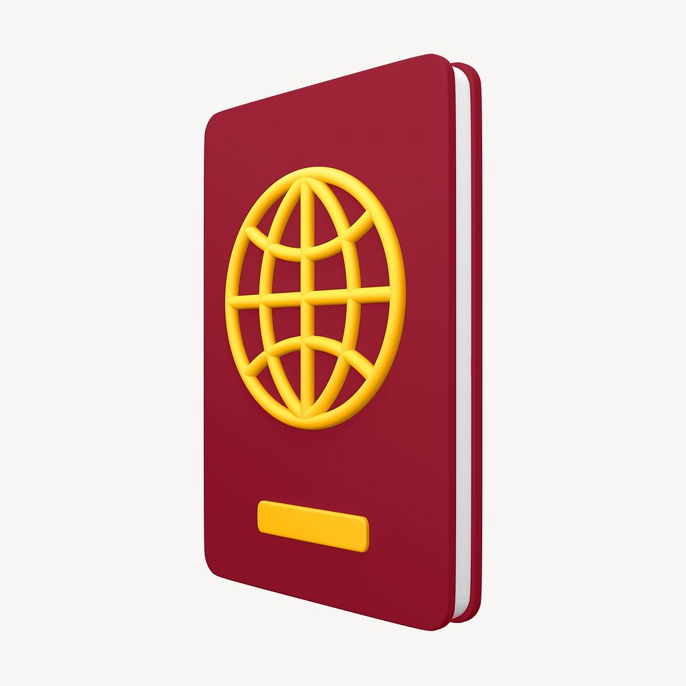 3D red passport collage element, travel design psd