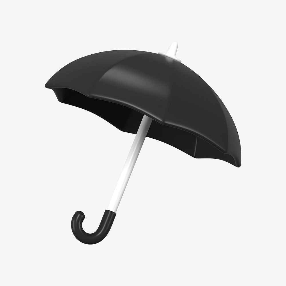 3D black umbrella collage element, protection design psd
