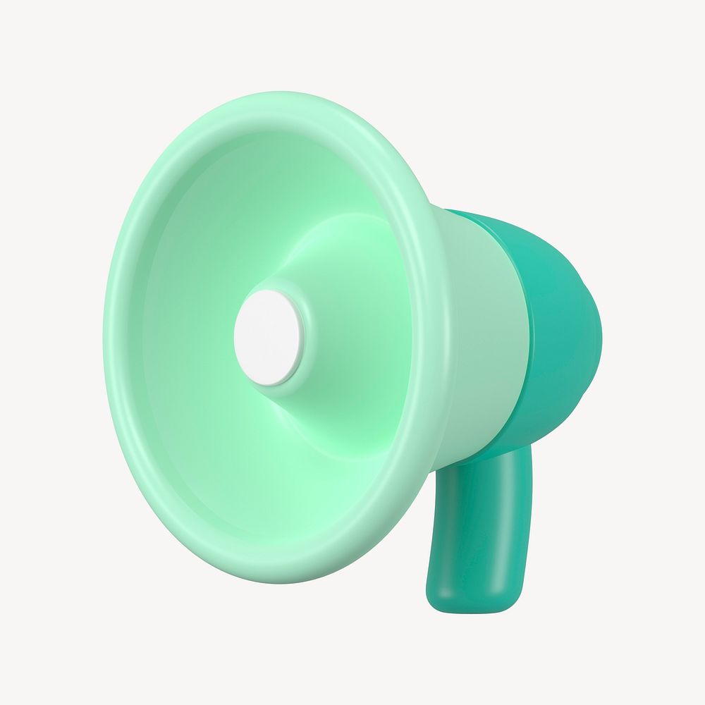 Green megaphone clipart, 3D rendering, campaign announcement concept