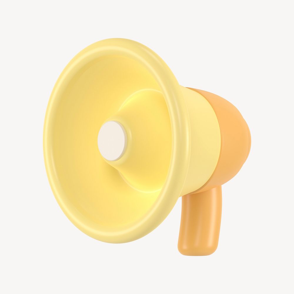 Pastel megaphone clipart, yellow 3D illustration 