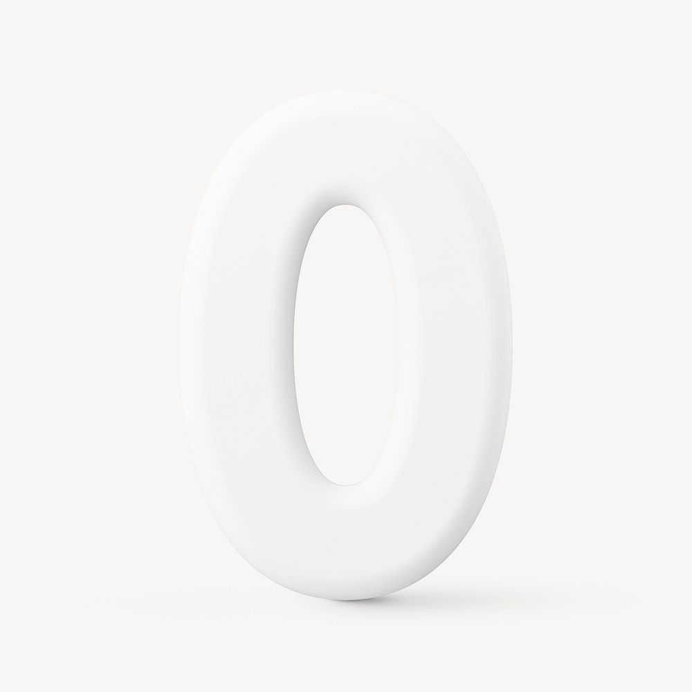 0 number clipart, 3D rendering font in white