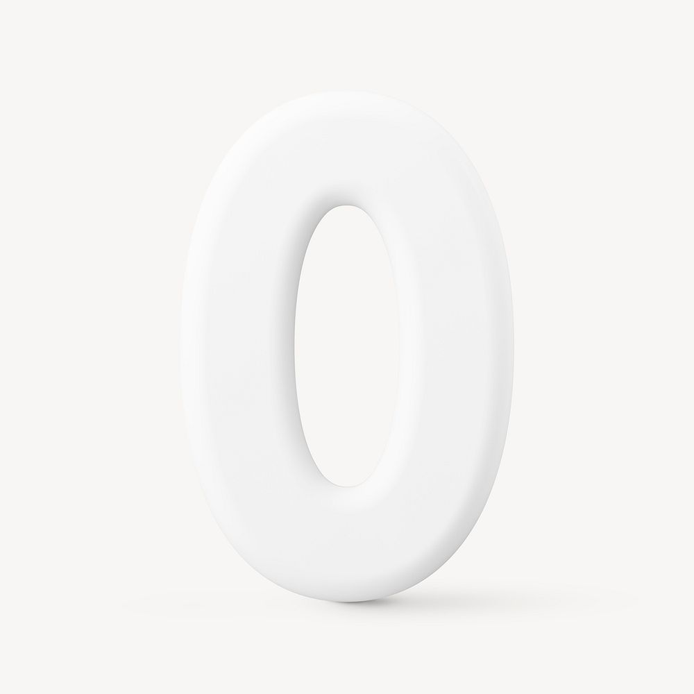 0 number sticker, 3D rendering in white psd