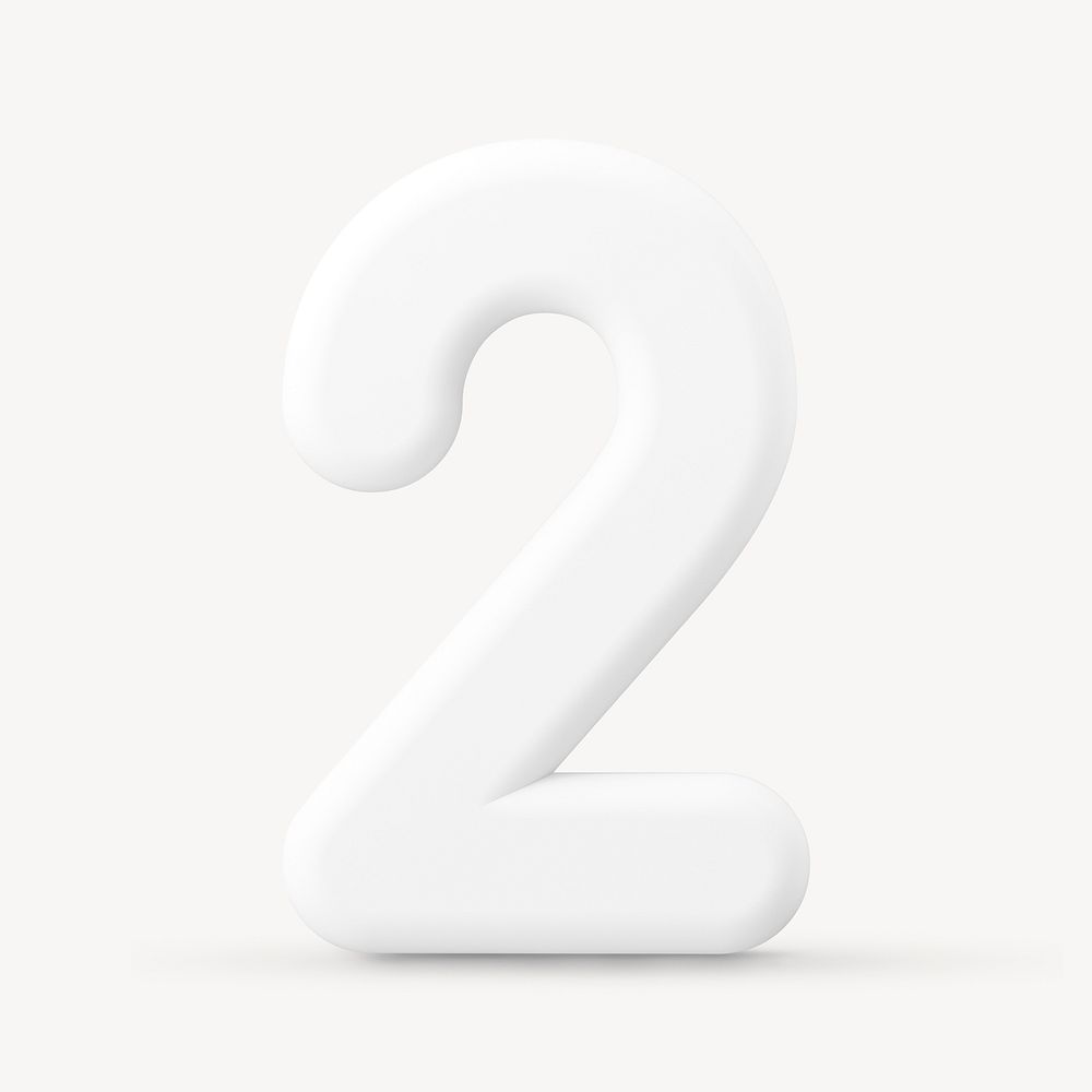 2 number clipart, 3D rendering font in white