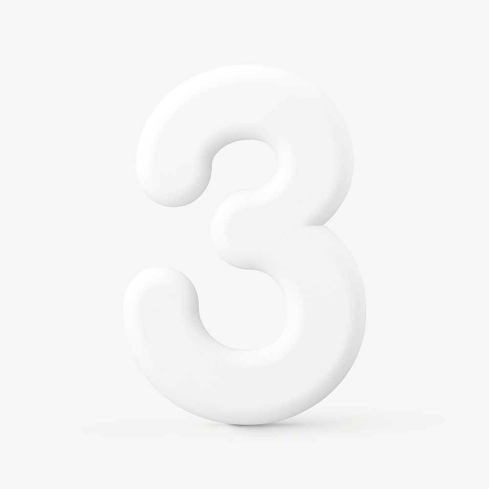 3 number clipart, 3D rendering font in white psd