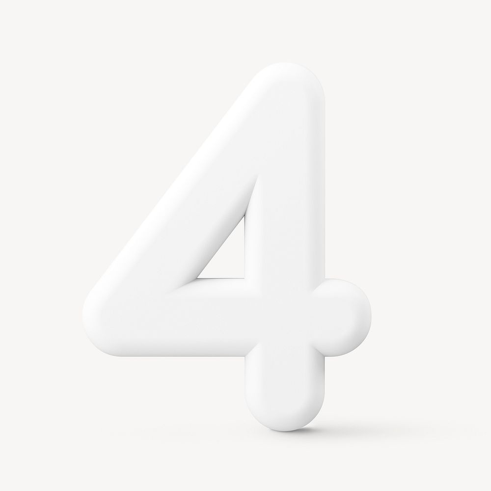 4 number clipart, 3D rendering font in white