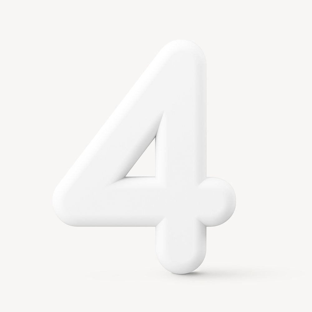 4 number sticker, 3D rendering font in white psd
