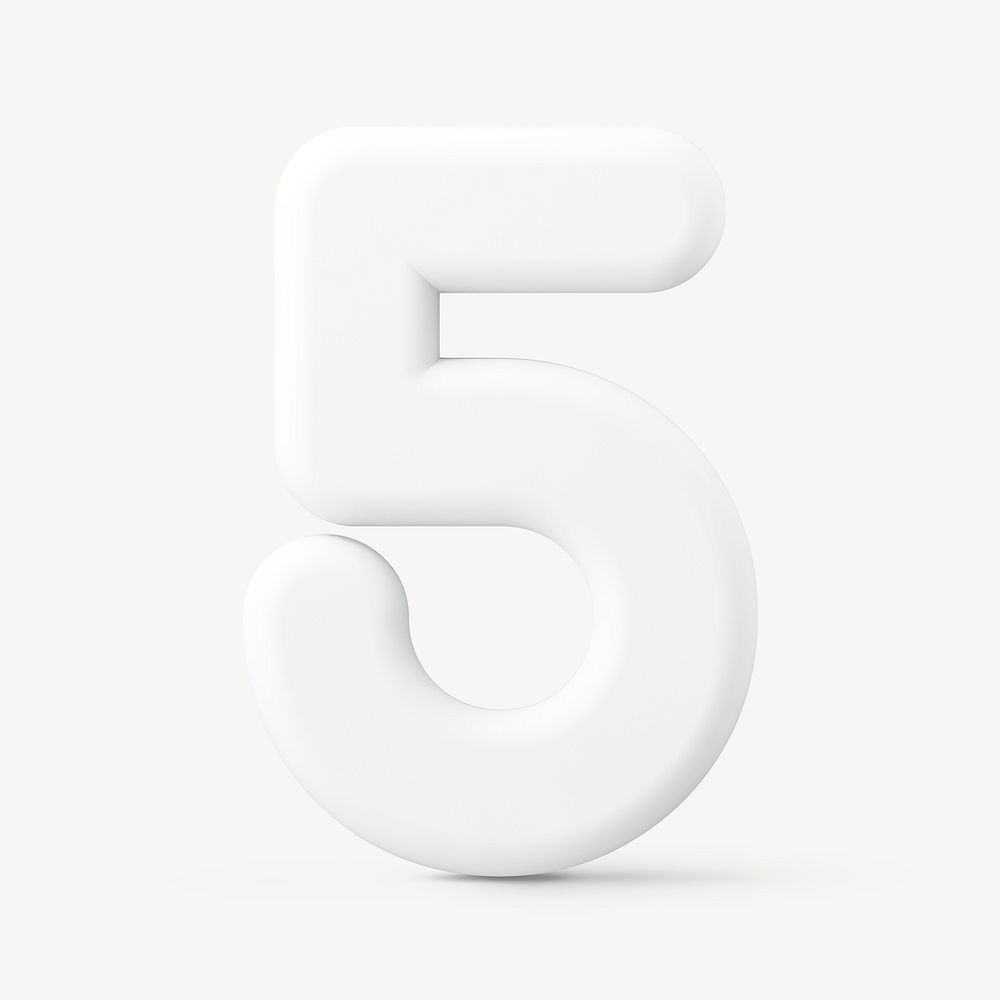 5 number sticker, 3D rendering font in white psd