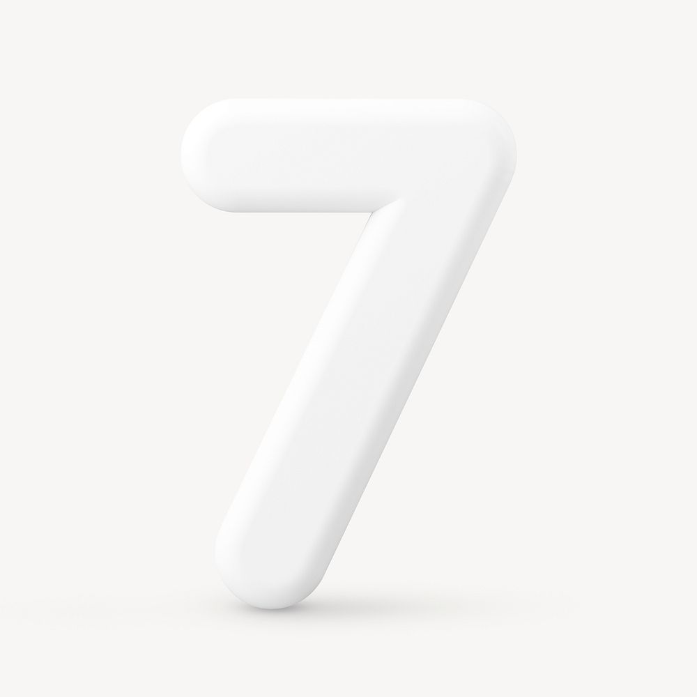 7 number clipart, 3D rendering font in white