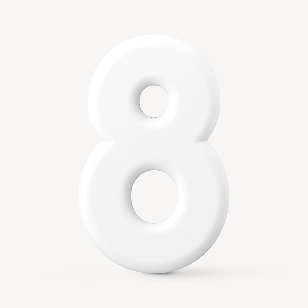 8 number clipart, 3D rendering font in white