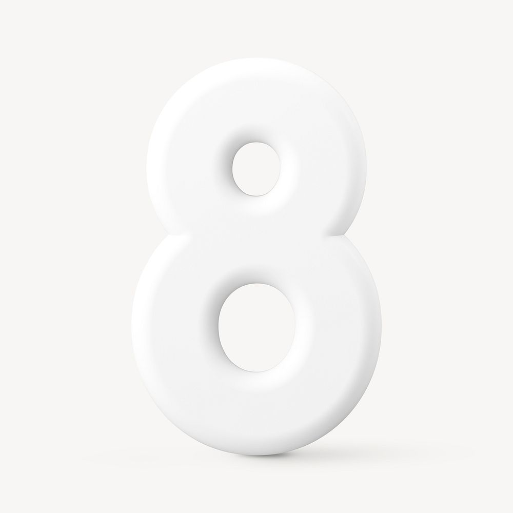 8 number clipart, 3D rendering font in white psd