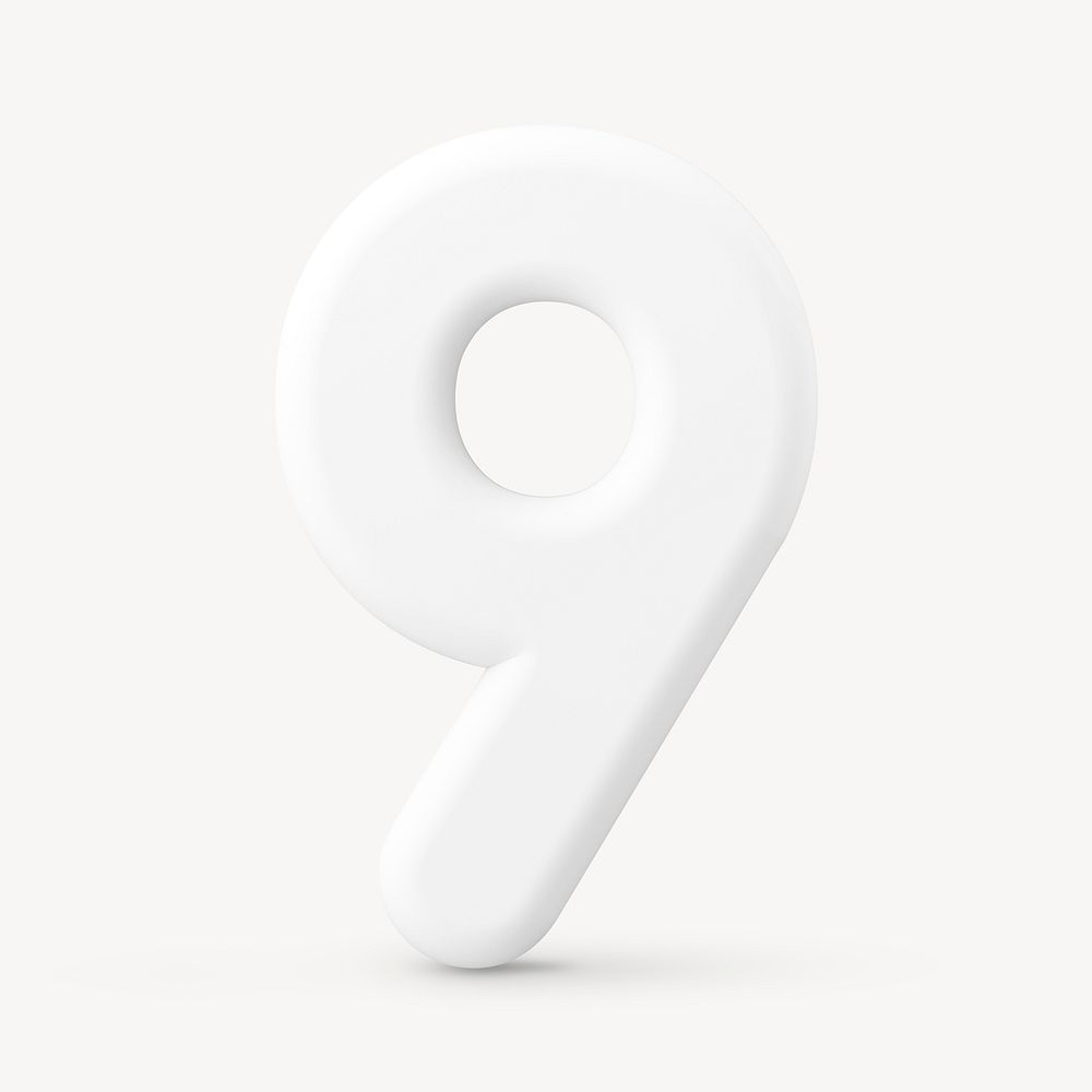 9 number sticker, 3D rendering font in white psd