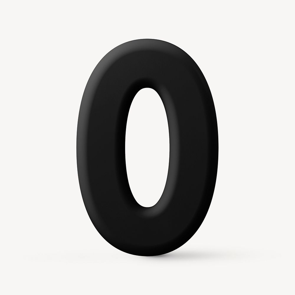 0 number clipart, 3D rendering font in black