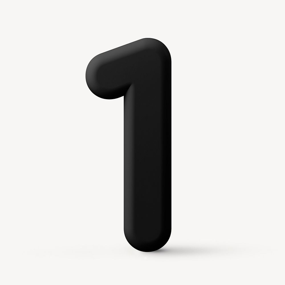 1 number clipart, 3D rendering font in black