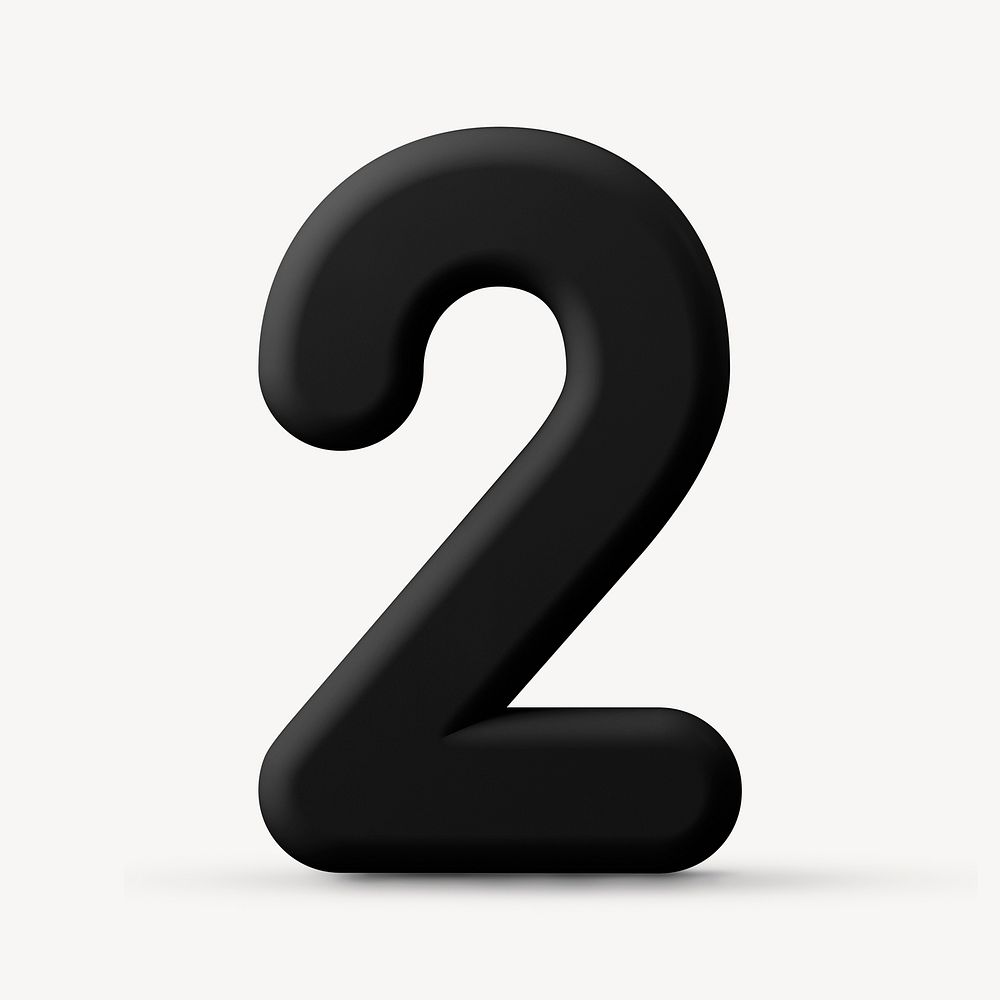2 number clipart, 3D rendering font in black