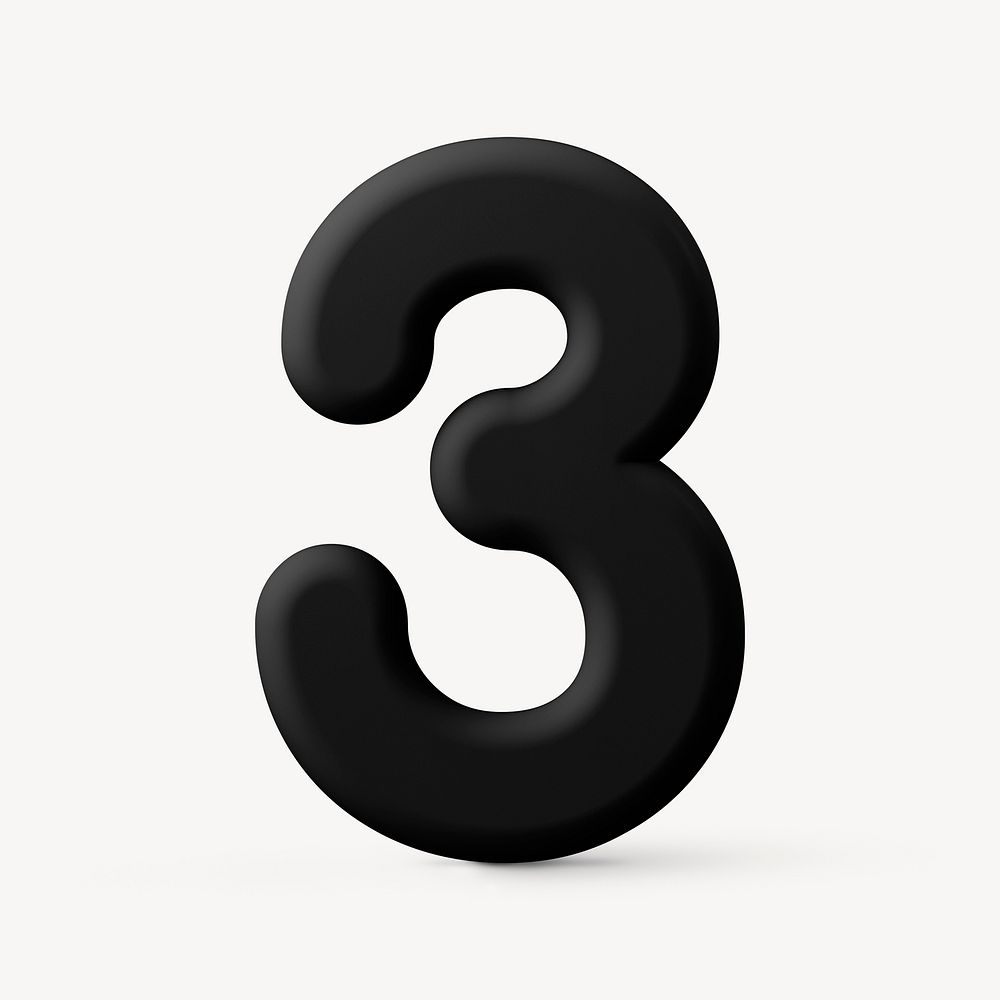 3 number clipart, 3D rendering font in black