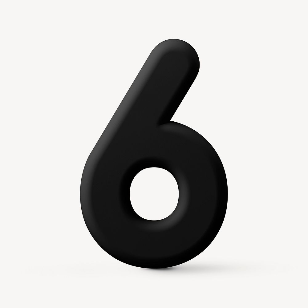 6 number clipart, 3D rendering font in black