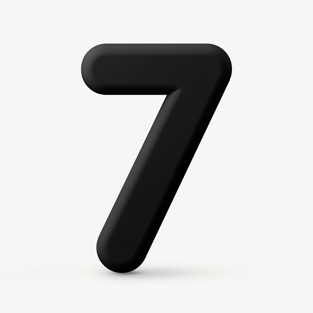 7 number clipart, 3D rendering font in black