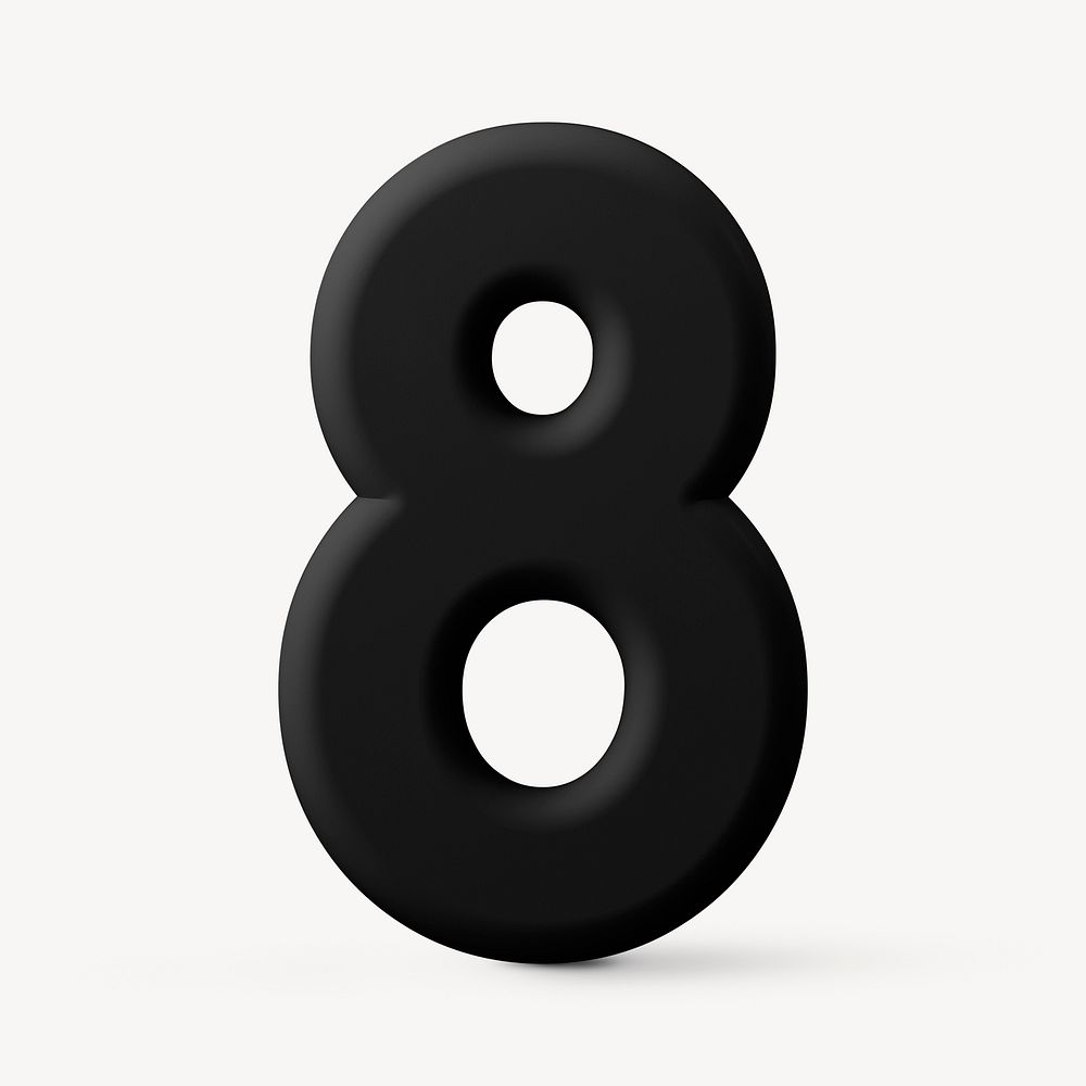 8 number clipart, 3D rendering font in black