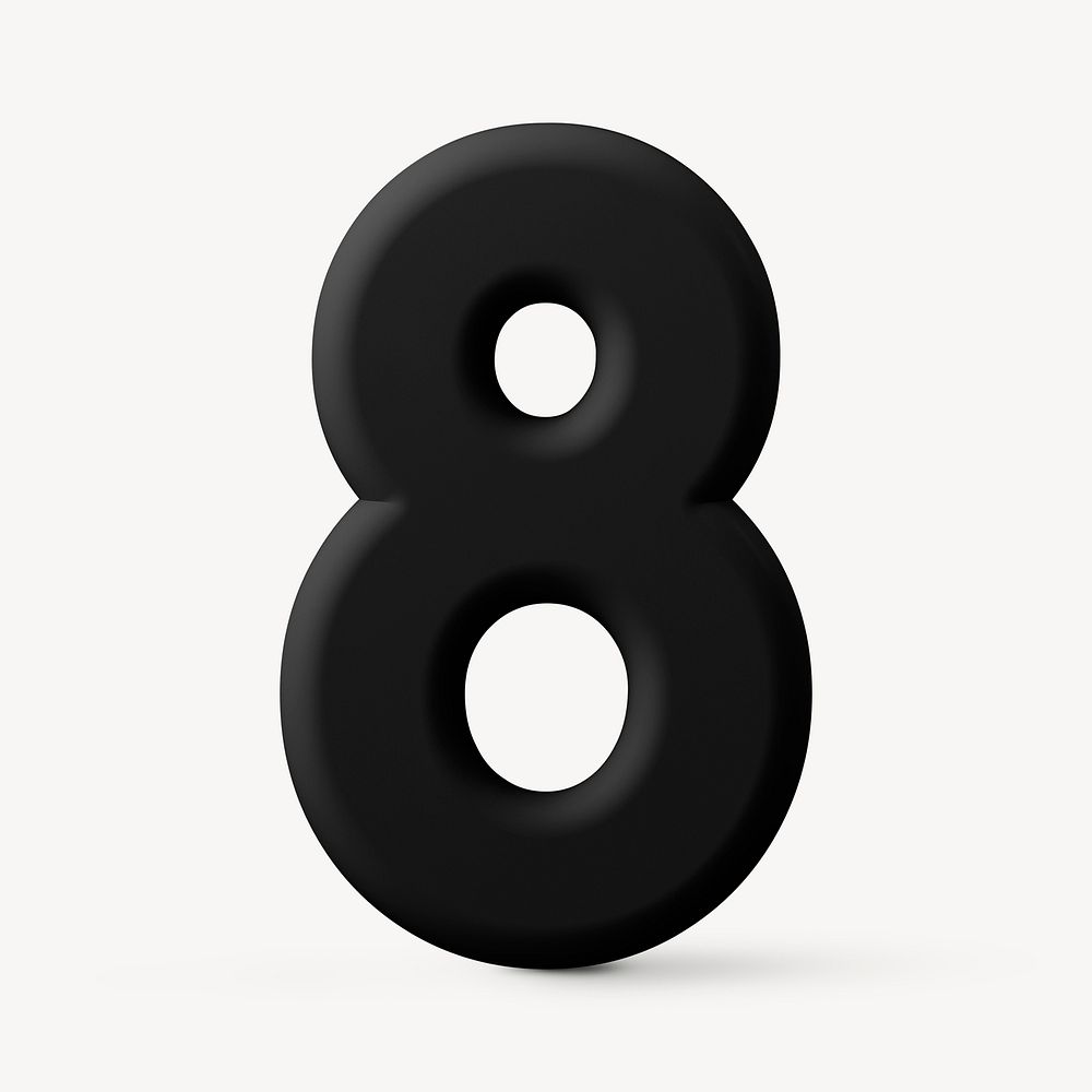 8 number clipart, 3D rendering font in black psd