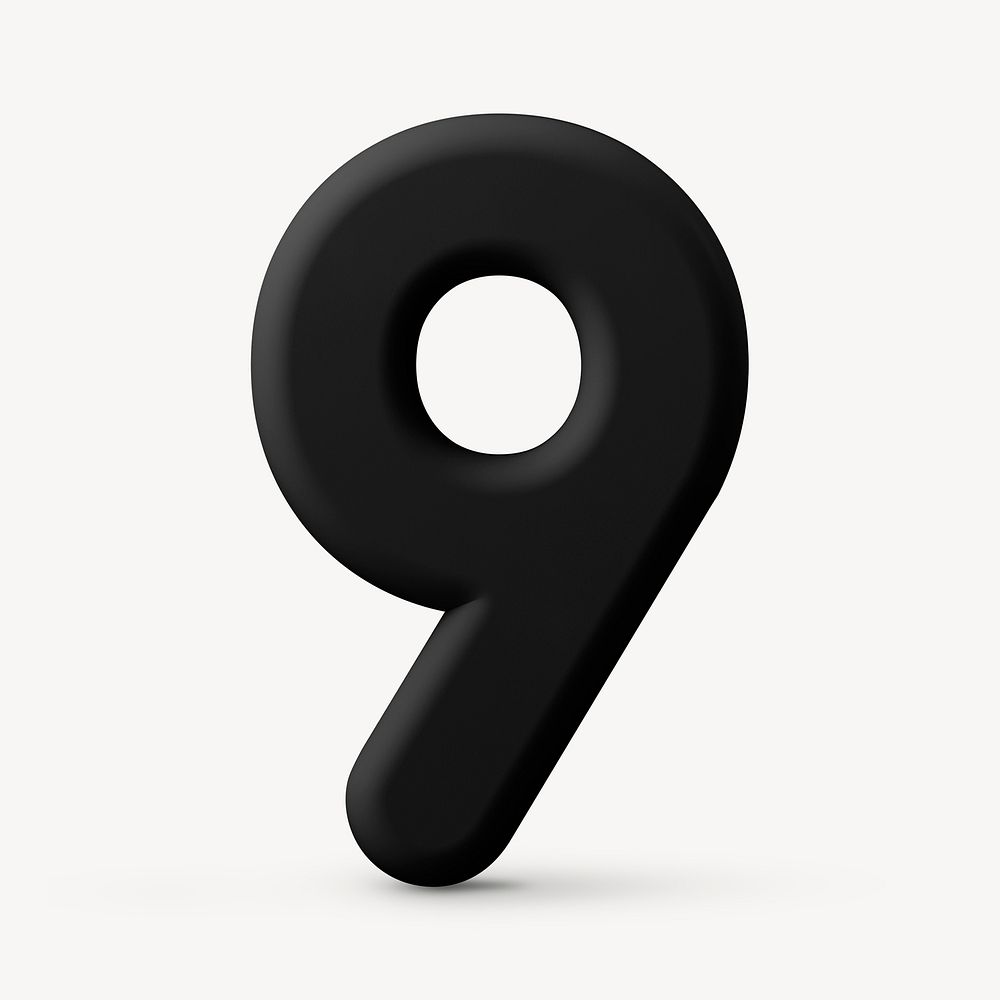 9 number sticker, 3D rendering font in black psd