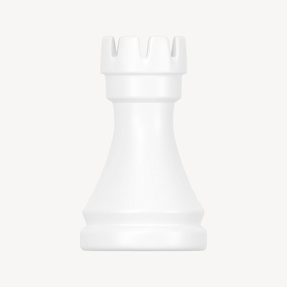 Rook chess piece clipart, 3D white graphic