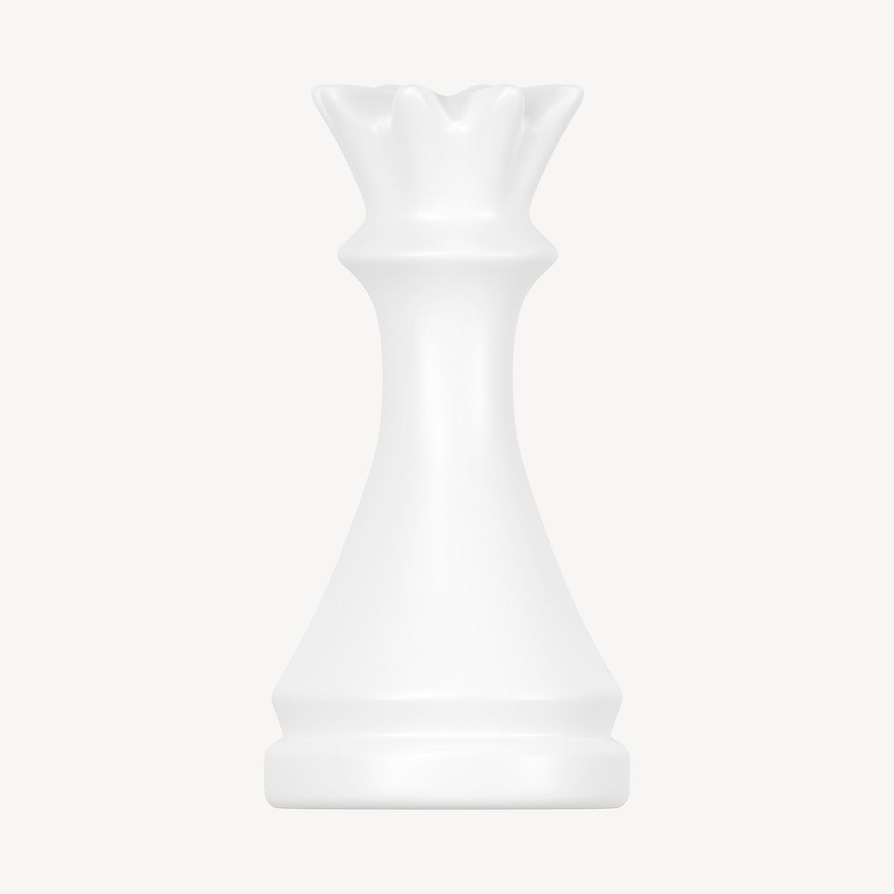 Queen chess piece clipart, 3D white graphic