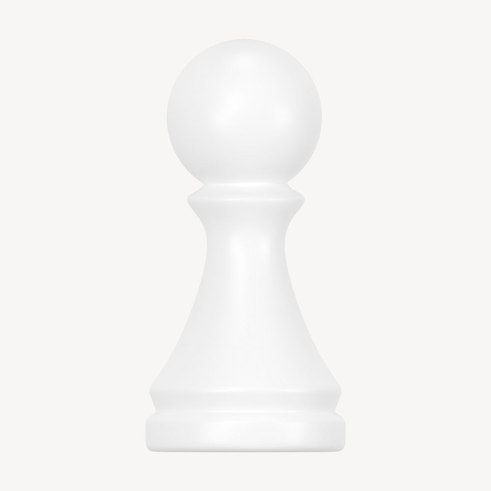 Pawn chess piece clipart, 3D white graphic