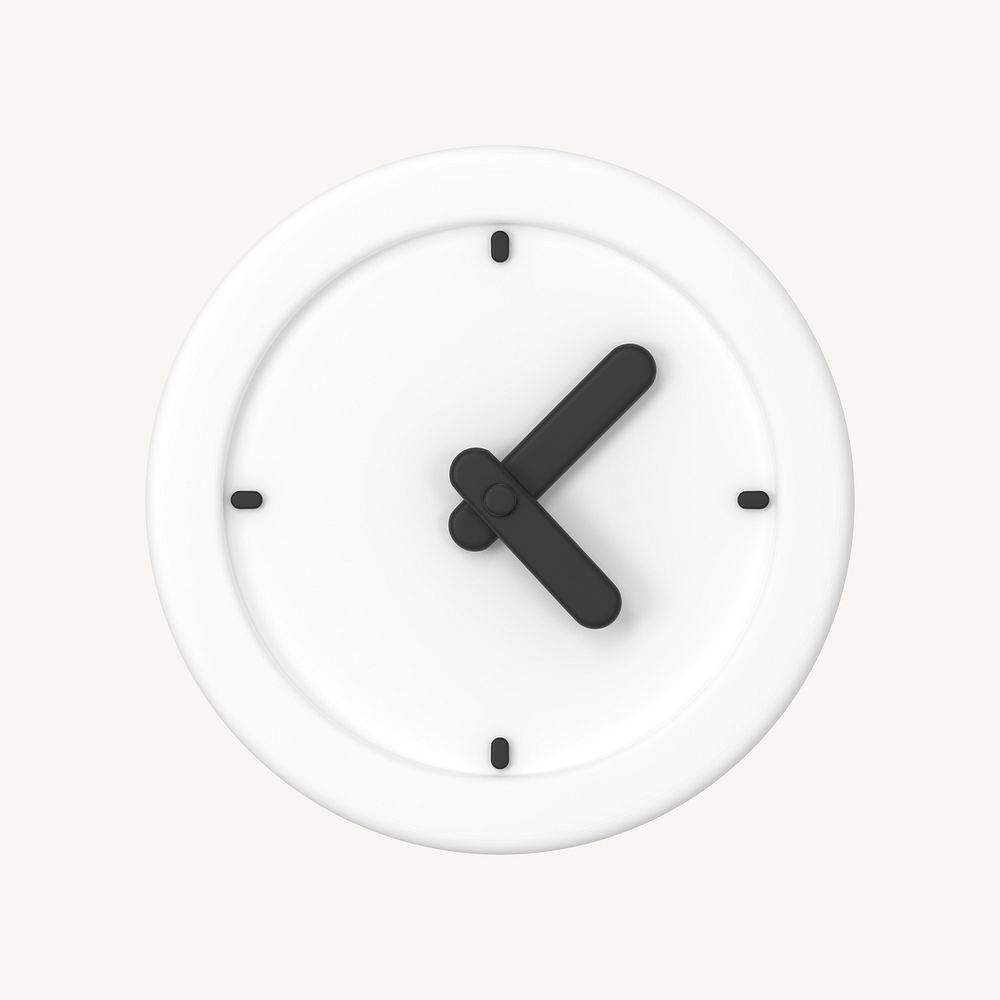 White clock clipart, 3D punctuality symbol