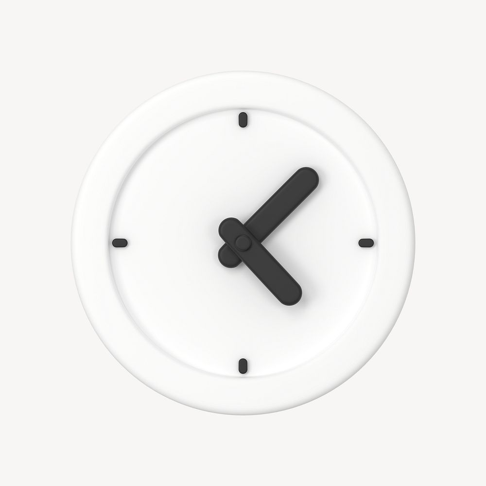 White clock clipart, 3D punctuality symbol psd