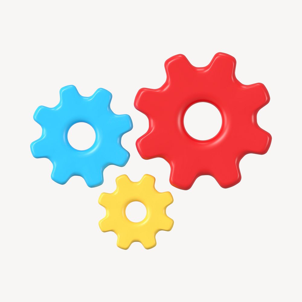 3D gears clipart, business collaboration illustration