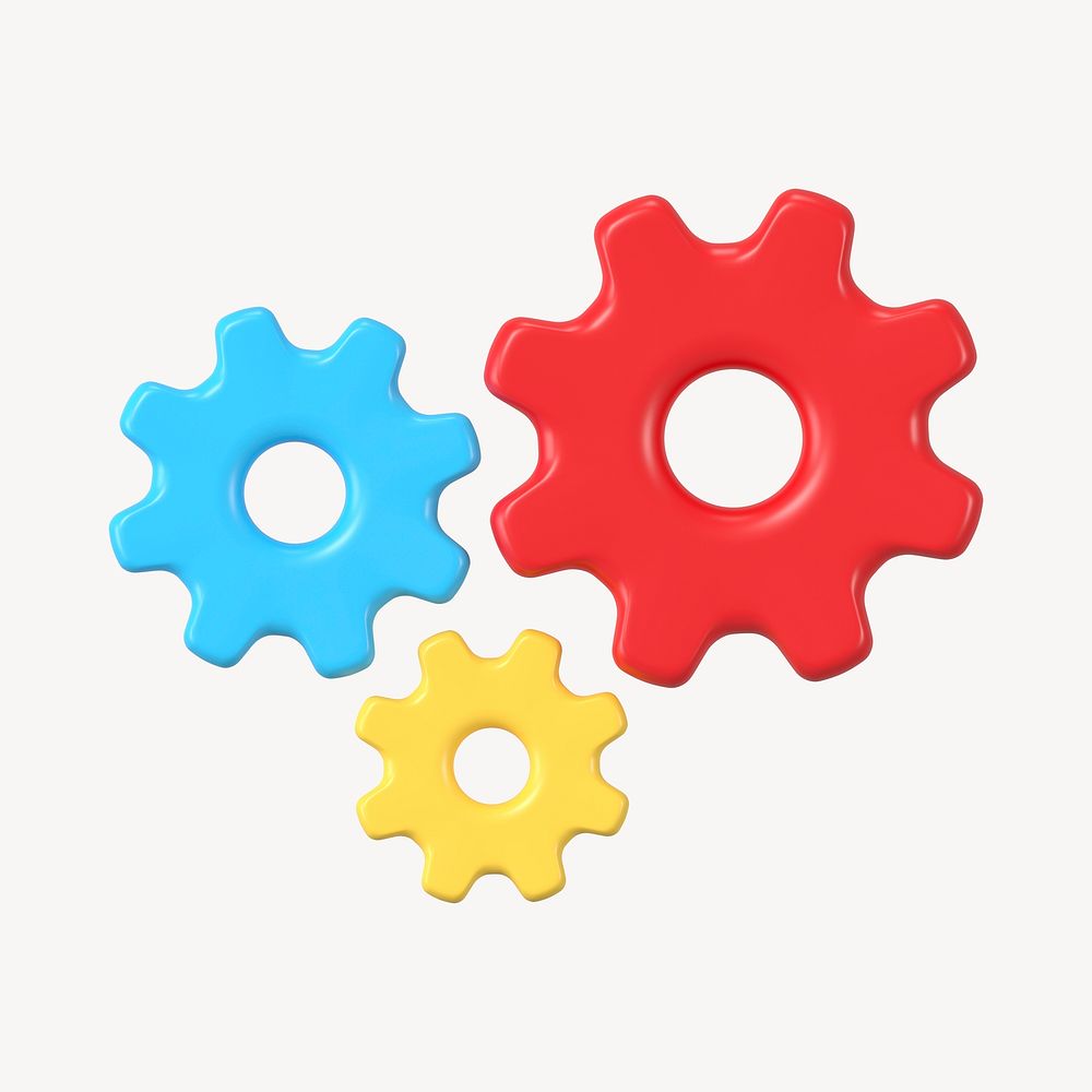 3D gears clipart, business collaboration illustration psd