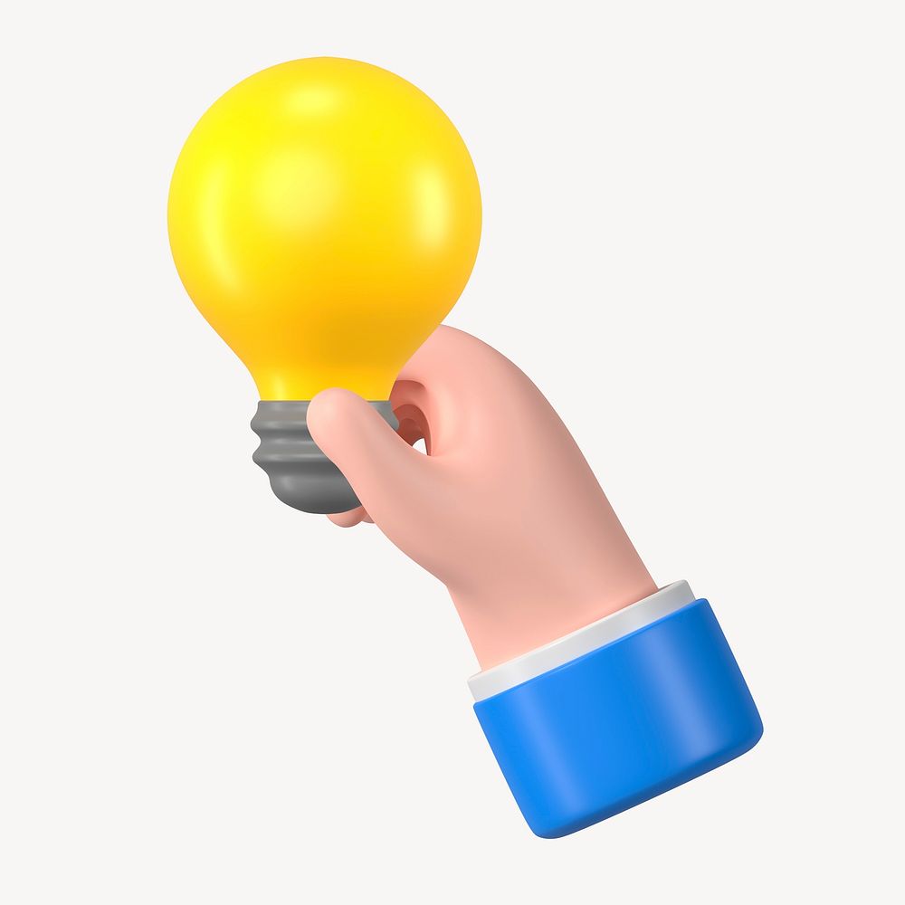 Hand holding light bulb clipart, business 3D graphic