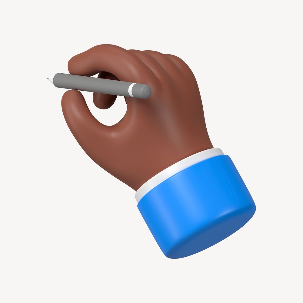Black businessman's hand holding pencil, 3D illustration psd