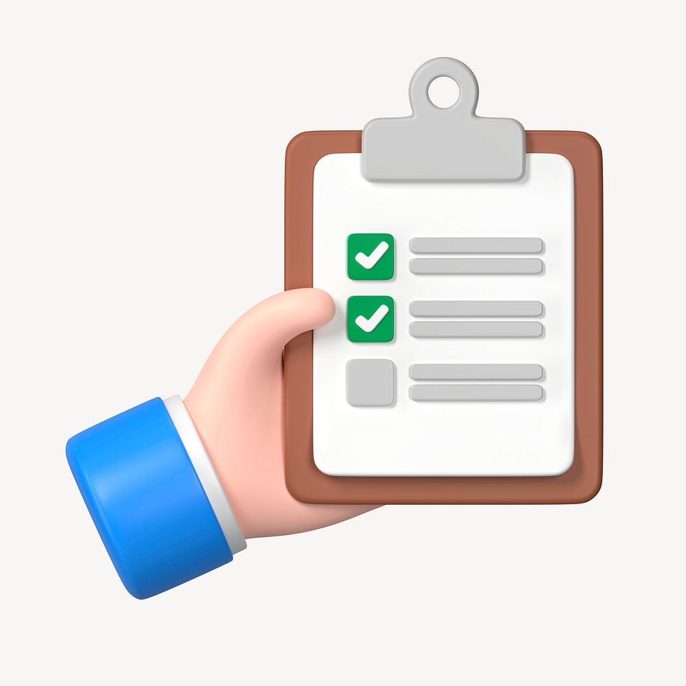 3D checklist clipart, business evaluation concept psd