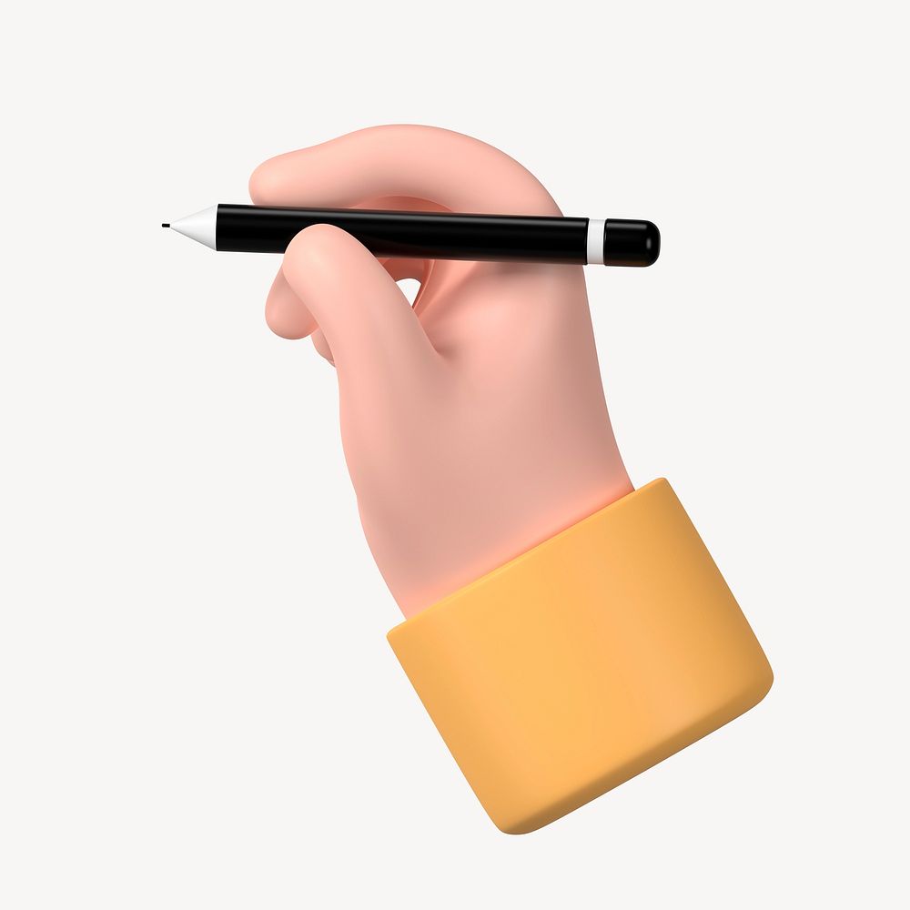 Hand holding pen clipart, education 3D illustration