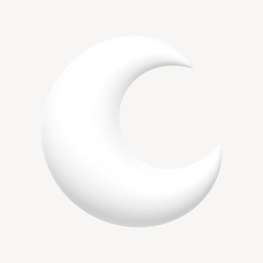 White crescent moon 3D icon sticker psd